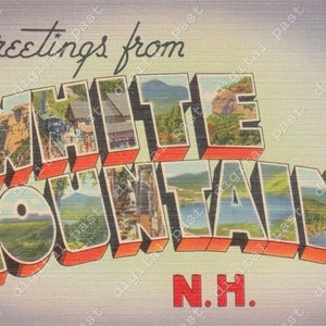 Greetings from White Mountains, New Hampshire postcard image ~ DIGITAL DOWNLOAD ~ vintage new hampshire postcard, large letters postcard nh