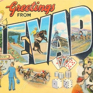 NEVADA Big Letters vintage Carte postale - TÉLÉCHARGEMENT INSTANTANÉ - rétro carte postale image art déco salutations du nevada nv 1940 jeu art éphémères