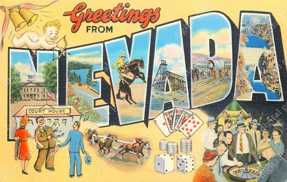 NEVADA Big Letters Vintage Postcard - INSTANT DOWNLOAD - Retro 
