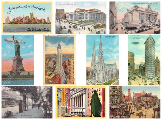 50 枚のニューヨーク市の印刷可能なポストカード セット - 即時