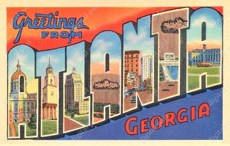 ATLANTA GEORGIA GREETINGS Digital Postcard Clipart Image - Etsy