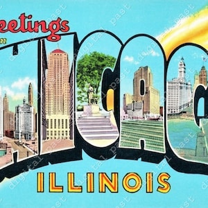 Saludos desde la imagen de la postal de CHICAGO - DIGITAL DOWNLOAD - vintage chicago illinois postal, retro grandes cartas de descarga de postales