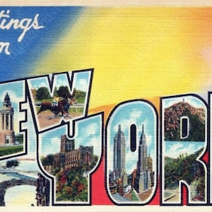 New York State big letters postcard printable ~ INSTANT DOWNLOAD ~ vintage ny postcard download, retro large letter postcard print