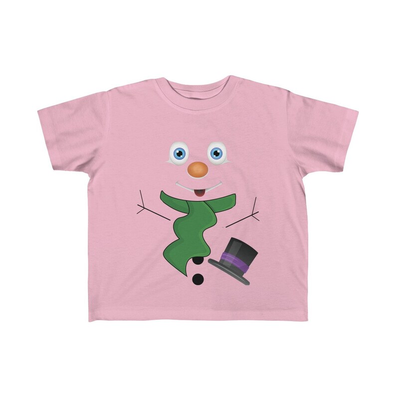 Adorable Funny Snowman Face T-shirt Kid/'s Fine Jersey Tee Top Christmas Holiday Hat Frosty Toddler White Baby Blue Pink