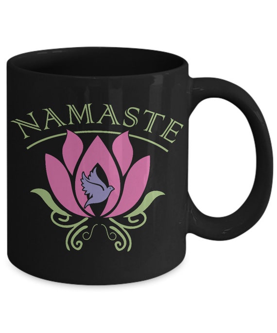 Namaste Pink Lotus Grey Dove 11oz Black Coffee Cup Namaste | Etsy