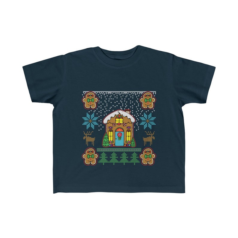 Gingerbread House Ugly Christmas Kids Fine Jersey T Shirt Gingerbread Man Reindeer