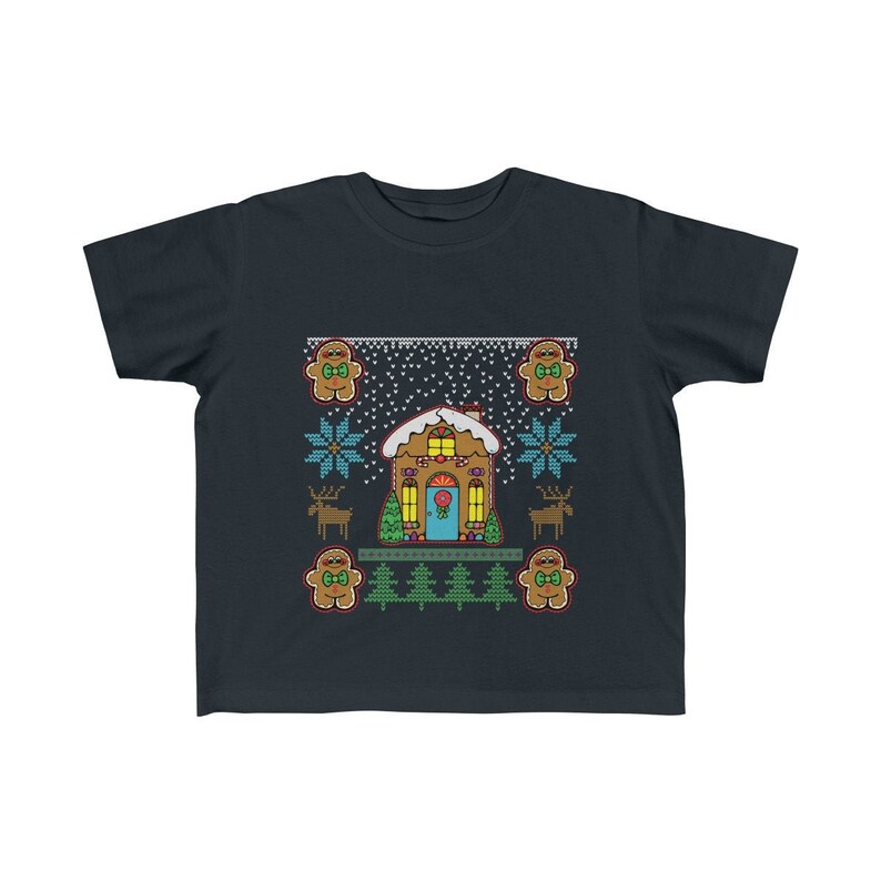 Gingerbread House Ugly Christmas Kids Fine Jersey T Shirt Gingerbread Man Reindeer