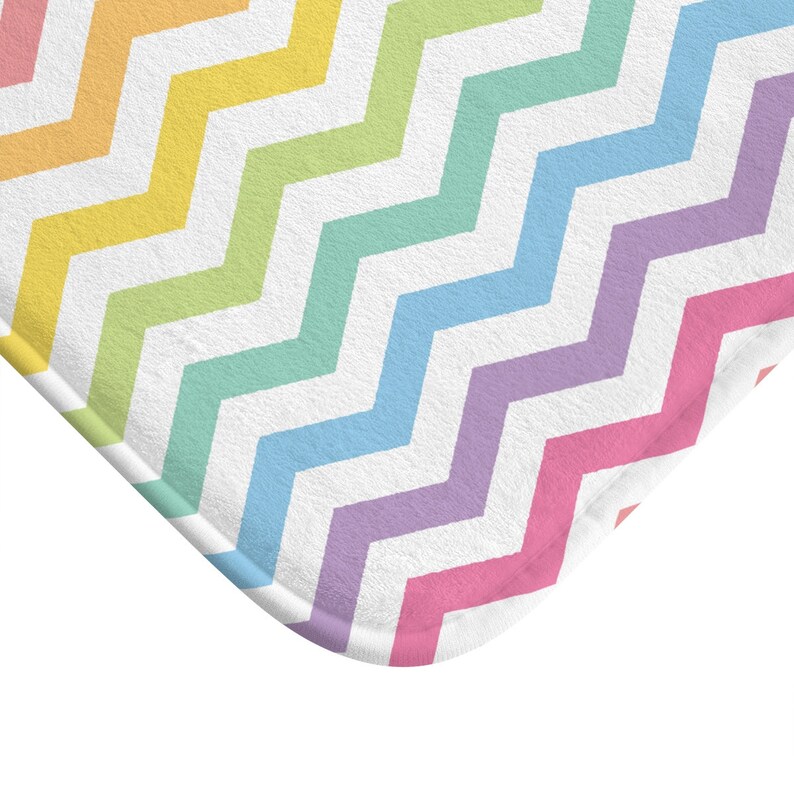Rainbow Bath Mat Pastel Chevron Bathroom Rug Bathtub Shower Etsy