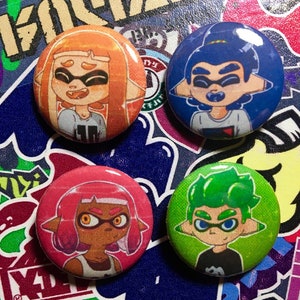 Splatoon 1 & 2 Inkling Boy and Girl Buttons (Set or Pick 1)