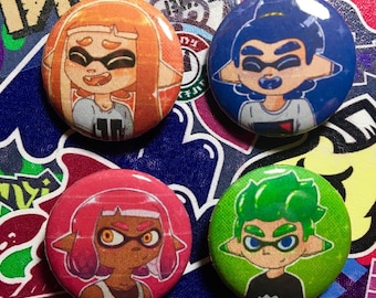 Splatoon Inkling Boy and Girl Buttons (set or Pick 1)