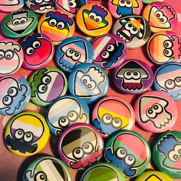 LGBT Splatoon Squid Octo Buttons