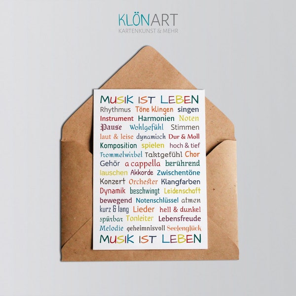 Postkarte * Musik ist Leben * - KLÖNART - Schriftmix