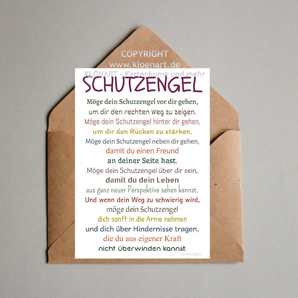 Postkarte * Schutzengel * - KLÖNART (Irischer Segen)