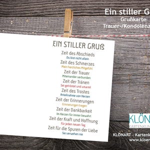 KLÖNART-Grußkarte m. Umschlag * Ein stiller Gruß * Trauerkarte Kondolenzkarte