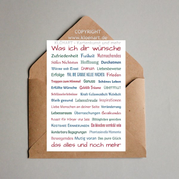 Postkarte * Was ich dir wünsche * - KLÖNART