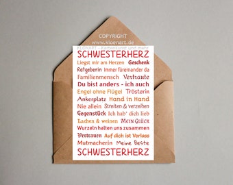 Postkarte * Schwesterherz * - KLÖNART