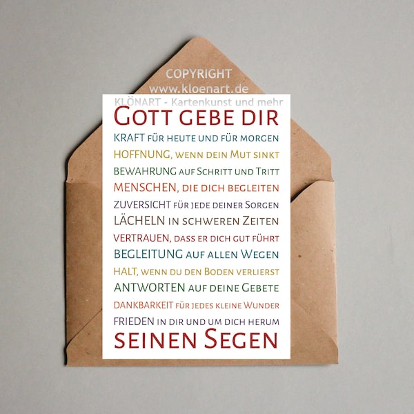 Postkarte * Gott gebe dir seinen Segen * - KLÖNART (Christliche Karte)