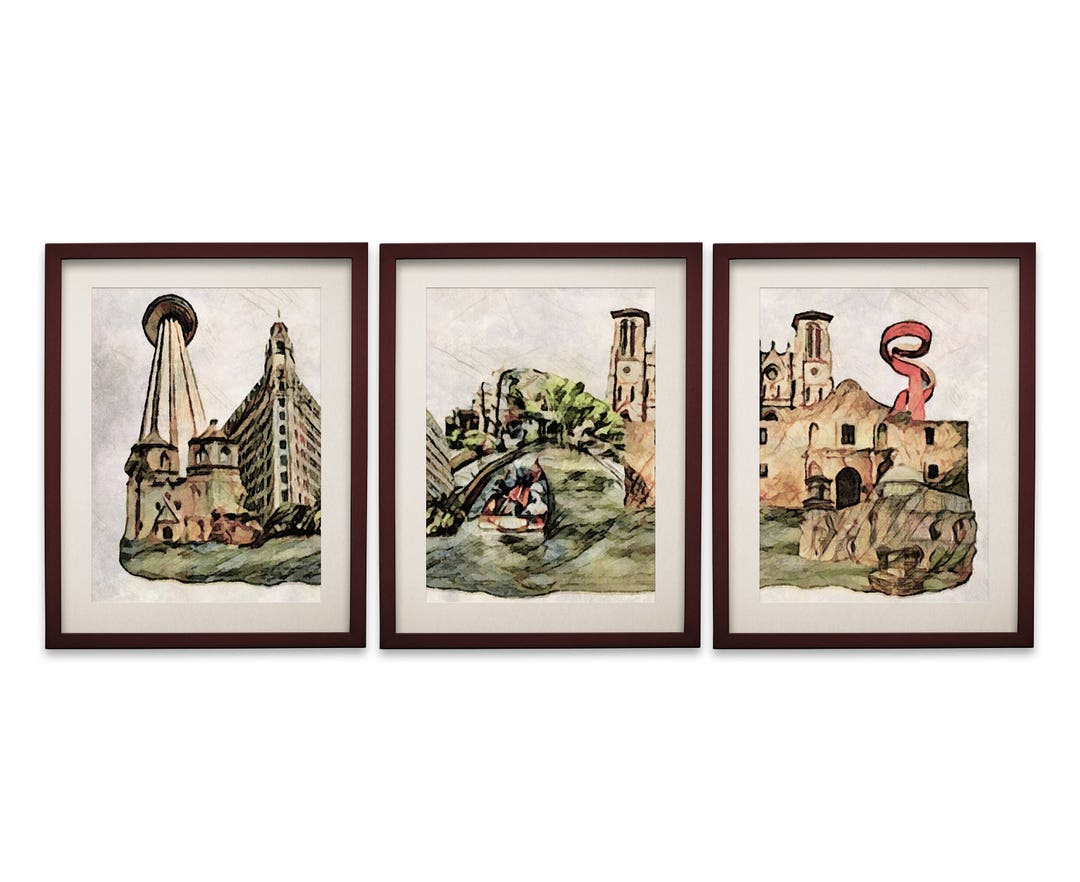 San Antonio Art, San Antonio Watercolor, Poster Set of 3, San Antonio