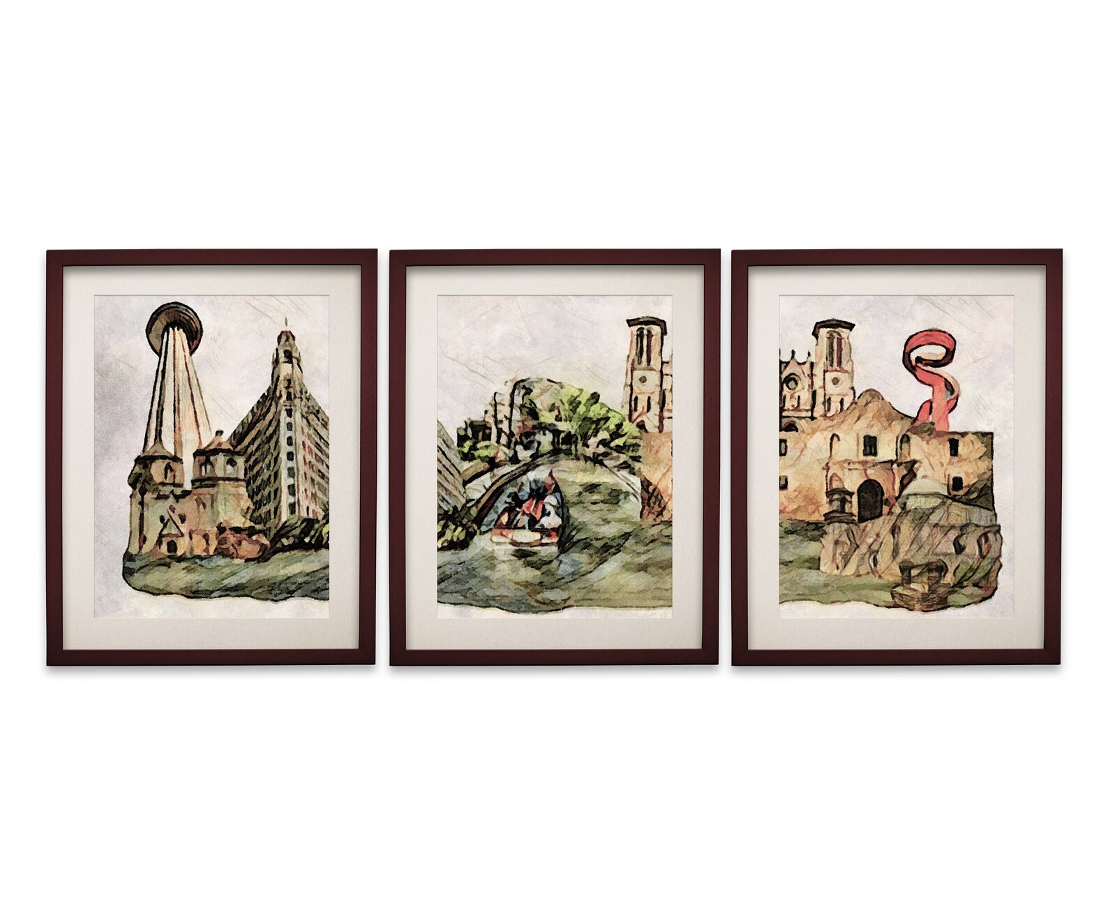 San Antonio Art, San Antonio Watercolor, Poster Set of 3, San Antonio