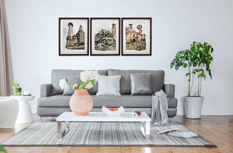 San Antonio Art, San Antonio Watercolor, Poster Set of 3, San Antonio