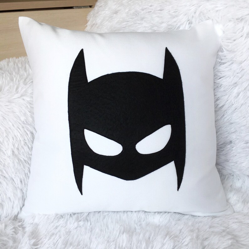 Batman Mask Pillow cover White Batman cushion Cotton 16x16 Etsy