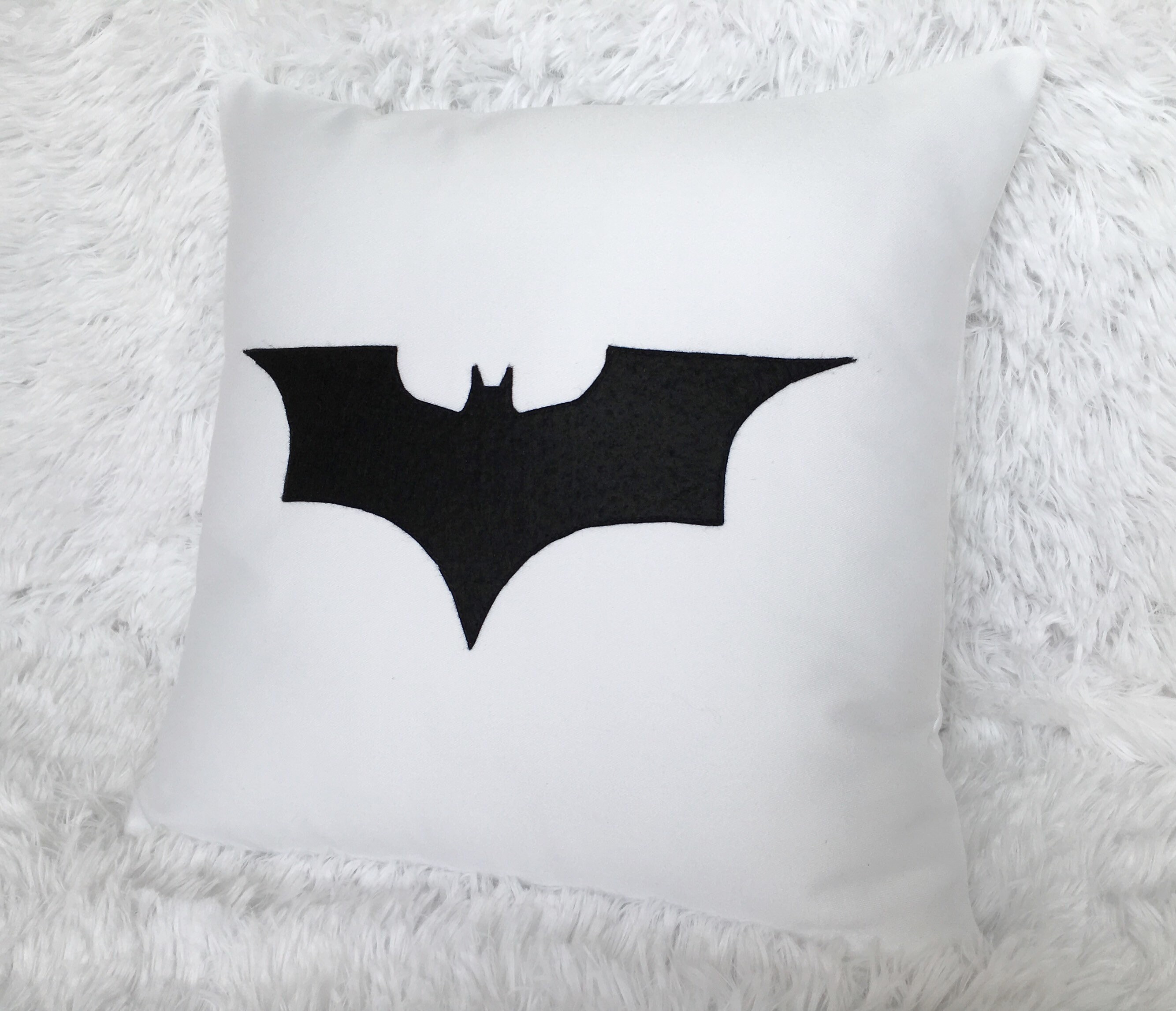 White Batman Pillow Cover 16x16 Batman bat cushion Monochrome Etsy
