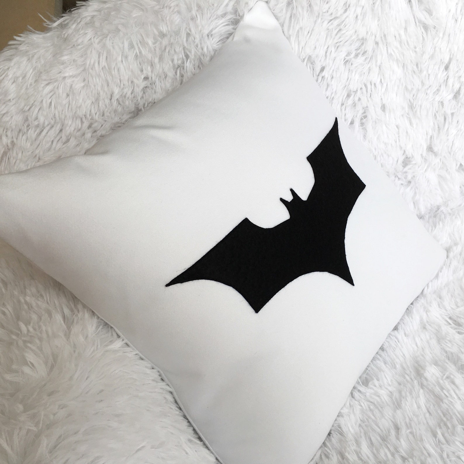 White Batman Pillow Cover 16x16 Batman bat cushion Monochrome Etsy