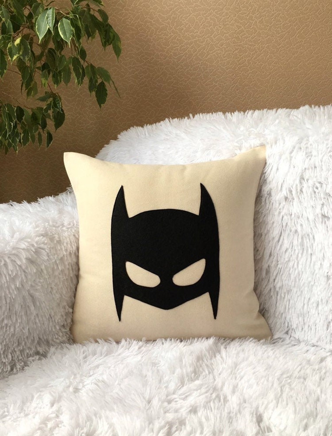 Batman Mask Pillow Cover Beige Batman Cushion Cotton 16x16 Etsy