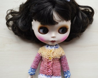 Knitted Jacket for Collectible Blythe, Knit Doll Cardigan Outfit, Sweater Clothes for 12 inch BJD Doll
