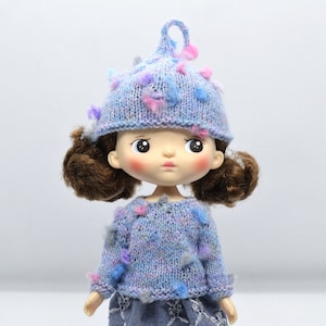 Stickad Gnome Pompom-tröja med mössa för dockor på 20 cm, Holala Pipita-outfit