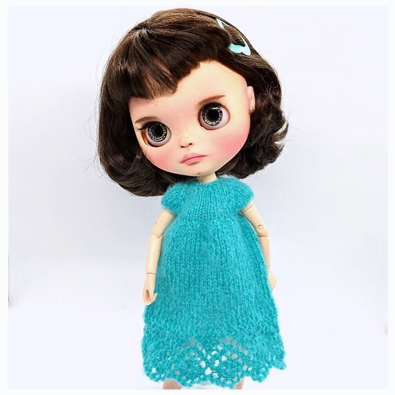 Blythe Doll Knitted Turquoise Lace Dress - Fits 12 inch BJD