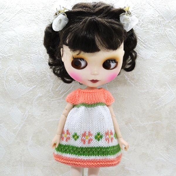 Knitted Flower Dress for Blythe Doll, Knit 12 inch BJD Doll Dress Outfit Clothes