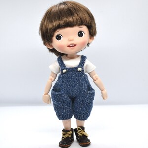 MZZM Holala Doll Knitted Denim Tweed Overalls, Knit 8 inch Hachichi Middie Blythe MZZM Doll Clothes Outfit