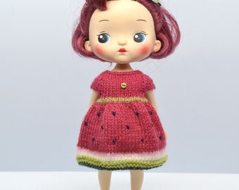 Holala Doll Knit Pink Watermelon Dress and Hair Clip, 8 inch MZZM Monst Knitted Outfit, Amooooore Doll Clothes