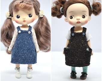 Holala Doll Knitted Tweed Pinafore Dress and Cape, Knit 8 inch Hachichi Middie Blythe Outfit, MZZM Monst Doll Clothes