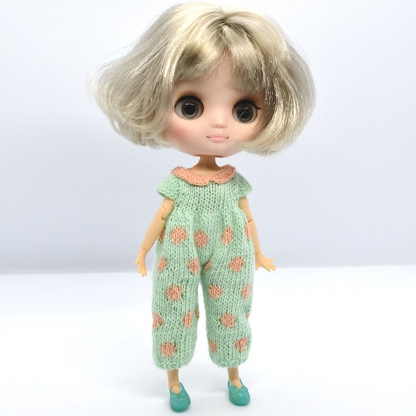 Collectible Middie Blythe Doll Overalls, Hand Knit Dungarees for Middie Blythe, Doll Knitted Romper Outfit