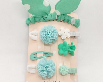 Kolekcjonerski zestaw akcesoriów do włosów Holala Doll Mint Green White, opaska Middie Blythe, spinki do włosów Monst Bokka, opaski na ogon MZZM