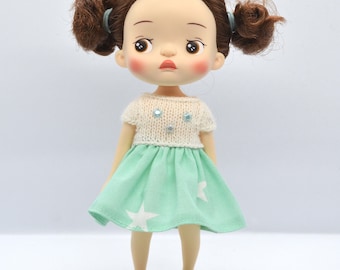 Holala Doll Mint Green Star Print Dress, 8-9 cali Doll Monst MZZM Clothes Outfit