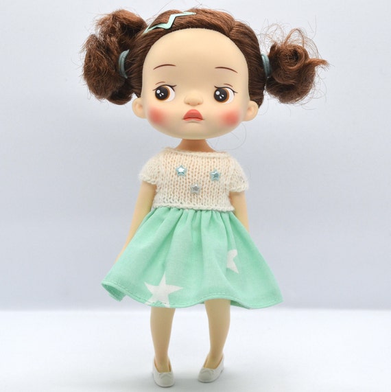 Holala Doll Mint Green Star Print Dress, 8-9 inch Doll Monst MZZM Clothes Outfit