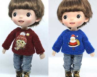 Knitted Tweed Christmas Owl Santa Pullover for 1/8 scale Dolls, Holala Pipita Monst MZZM Bokka Pinkneon Hachichi Ahchoo