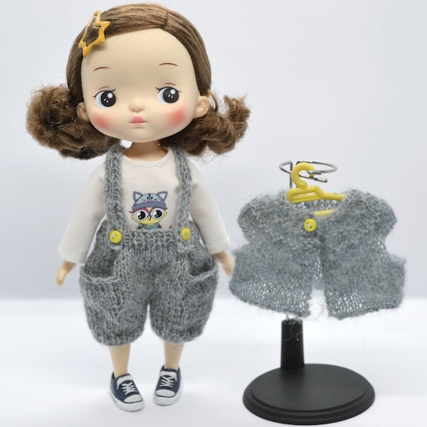 Holala Doll Knitted Romper Vest Longsleeve 3 Piece Set, Knit 8 inch Hachichi Monst MZZM Doll Clothes Outfit
