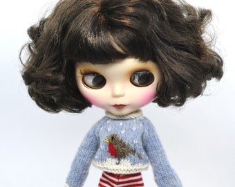 Blythe Doll Knit Christmas Sweater, 12-inch Doll Blue Winter Jumper, Blythe Doll Pullover Outfit Clothes