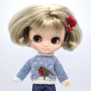 Middie Blythe Doll Knit Winter Pullover and Tail Bands, Knitted 8 inch Doll Sweater, Blythe Hair Clips, Jumper Outfit Clothes