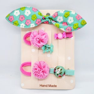 Collectible Blythe Doll mintgroen roze bloemen haaraccessoires set, Holala hoofdband, 8 inch pop haarclips, MZZM Doll staartbanden