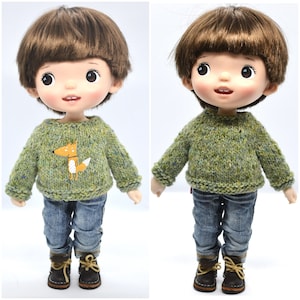 Holala MZZM Knit Green Tweed Sweater, Boy Doll Knitted Fox Pullover Jumper, 8 inch Doll Hachichi Monst Outfit Clothes