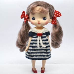 Holala Doll Knit Sailor Dress, MZZM Doll Striped Knitted Outfit, 8 inch Monst White Blue Clothes