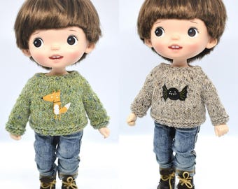 Knitted Tweed Sweater with Applique for 1/8 scale Holala-Type Dolls