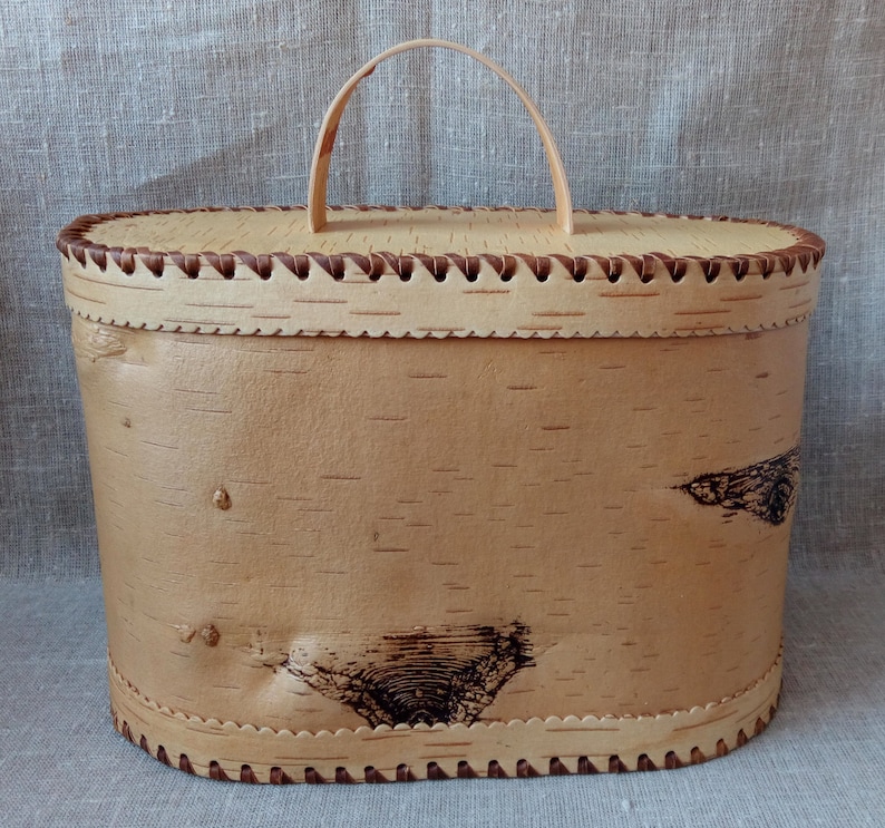 Large birch bark box wood container carved bin wooden Etsy