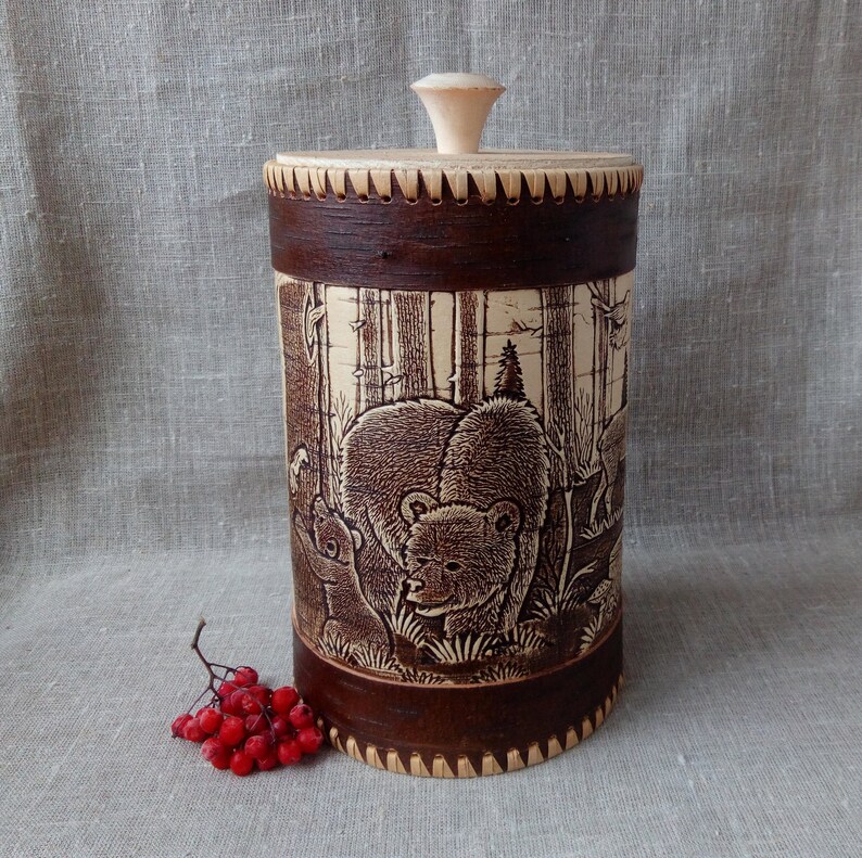 3.6 Liters Birch Bark Container birch bark vase Bear Etsy