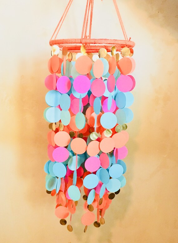 Orange Pink Blue And Shiny Bronze Mobile Baby Shower Baby Nursery Baby Room Girl S Bedroom Teen Bedroom Playroom Study Area